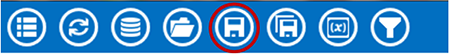 Visual Dashboard toolbar, with Save icon circled