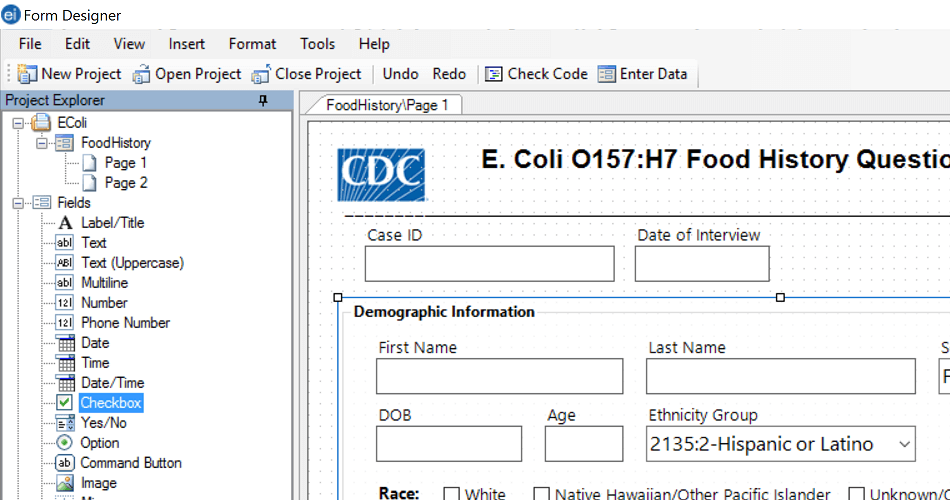 Crie formulários usando Epi Info