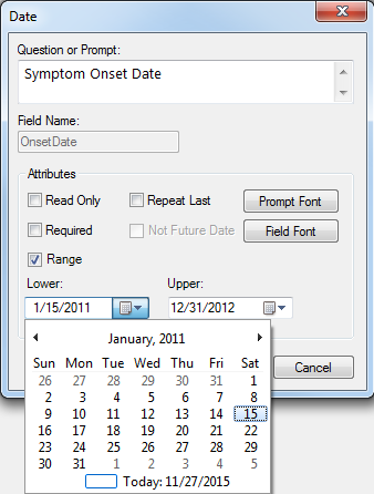 Image showing the Date Field Definition Dialog box.