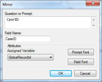 Image showing the Mirror Field Definition Dialog box.