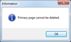Information dialog: Primary page cannot be deleted.