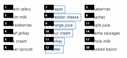 With the second column of fields selected, after updating the tab order with Continue Tab Order, the column's tab order is now 7, 8, 9, 10, 11, and 12.