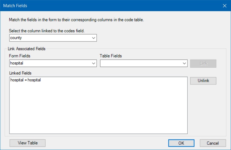 Image showing the Match Fields dialog.