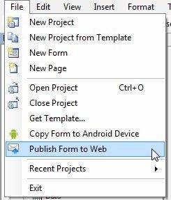 Publish Form to Web option