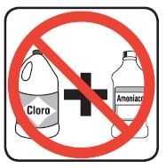 botellas de cloro y amoniaco con un linea roja cruzando las botellas
