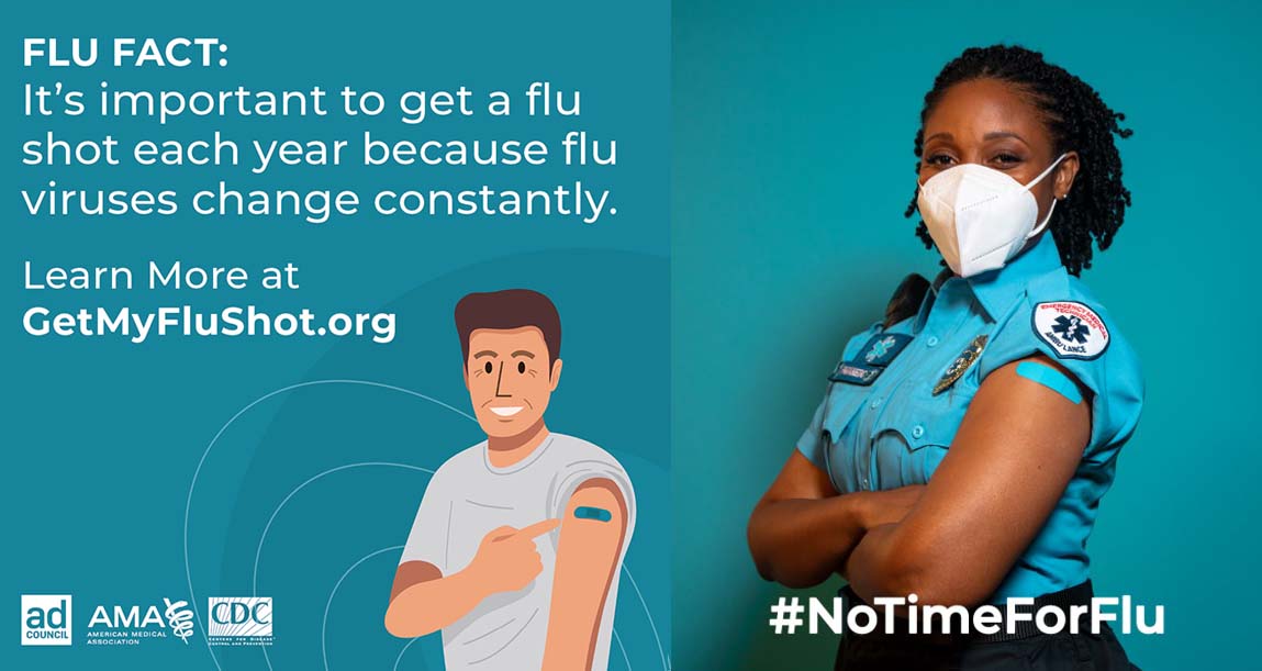 Flu fact: You can't get the flu from a flu shot. Learn more at getmyflushot.org and ad council #notimeforflu