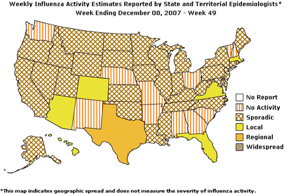 U. S. map for Weekly Influenza Activity