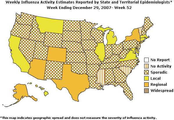 U. S. map for Weekly Influenza Activity