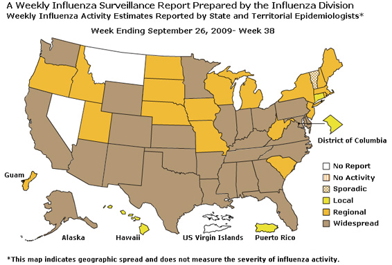 U. S. Map for Weekly Influenza Activity