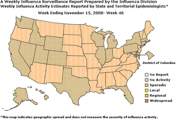 U. S. map for Weekly Influenza Activity