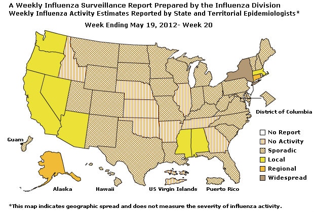 US Map of Flu Outbreaks and Activity