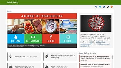 screen shot of food safety home page