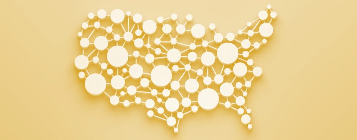 Abstract map of United States displaying shapes representing connection