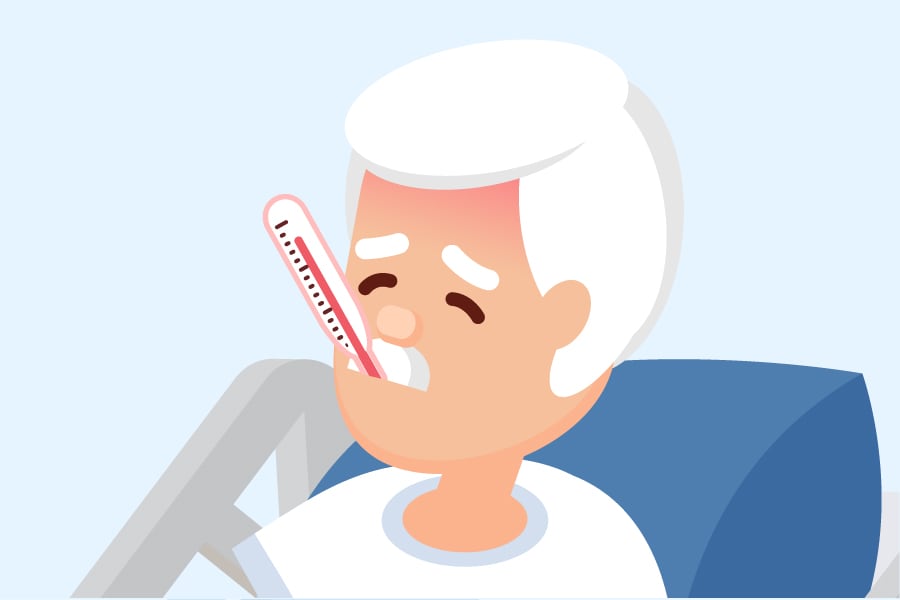 A person with a thermometer in his mouth.