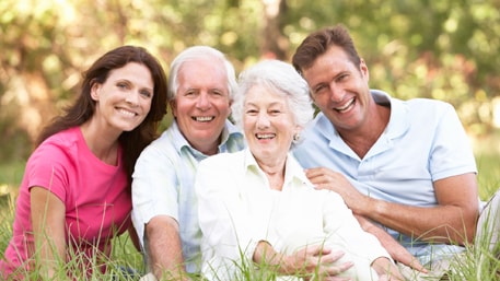 elderly parents with two adult children