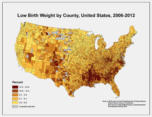 A map on low birth weight from the Division of Reproductive Health.