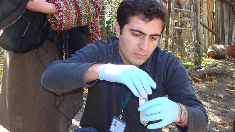 A South Caucasus FETP resident collects samples during a 2009 outbreak investigation of Hemolytic Uremic Syndrome