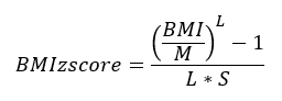 The CDC 2000 BMI z-score is equal to the quotient of BMI divided by the median BMI at the specified sex and age