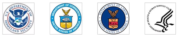 Logos for U.S. Department of Homeland Security, Department of Commerce, Department of Labor, Department of Health and Human Services