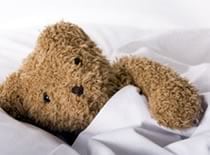 Photo of teddy bear in bed