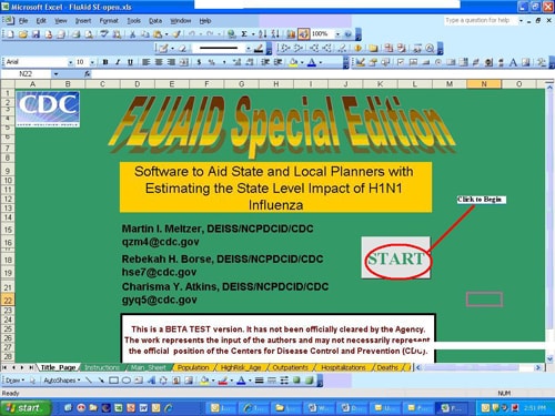 This displays the opening page of the FluAid Special edition software.  You must select the Start button to begin using the software.