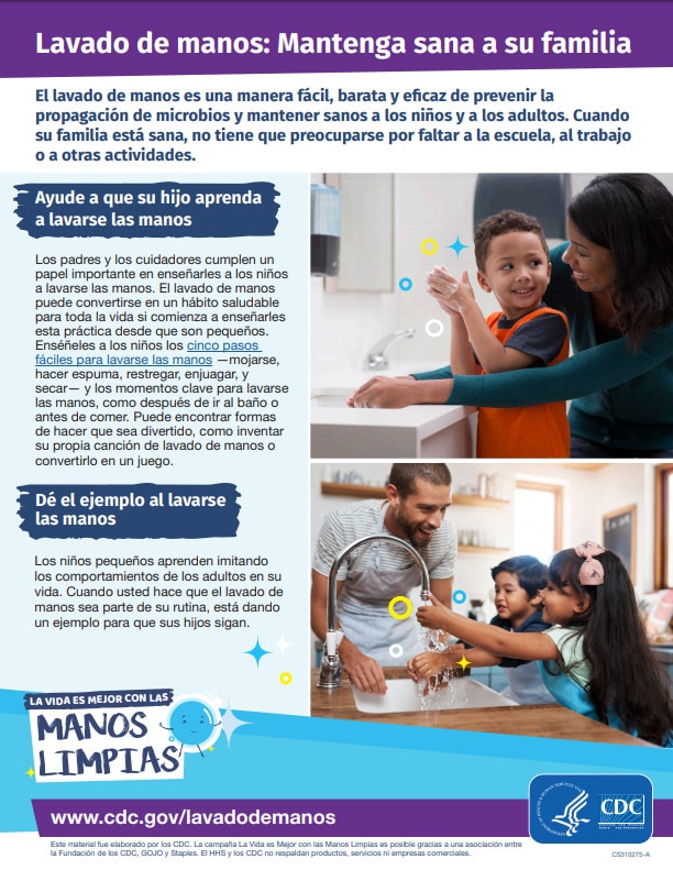 Imagen del archivo PDF descargable 'Lavado de manos: mantener a su familia saludable'