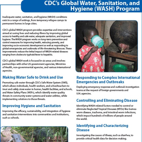 CDC's Global Water Sanitation, and Hygiene (WASH) Program screenshot representing the Fact Sheets landing page