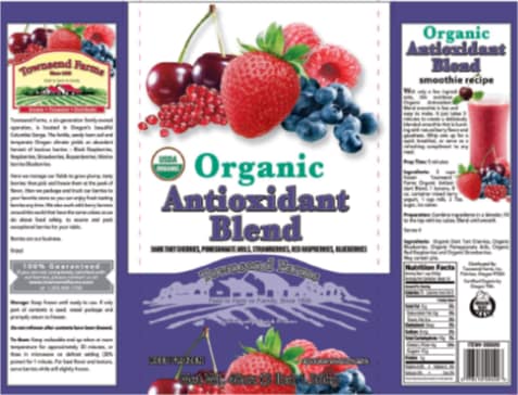 Product label from Townsend Farms Organic Antioxidant Blend