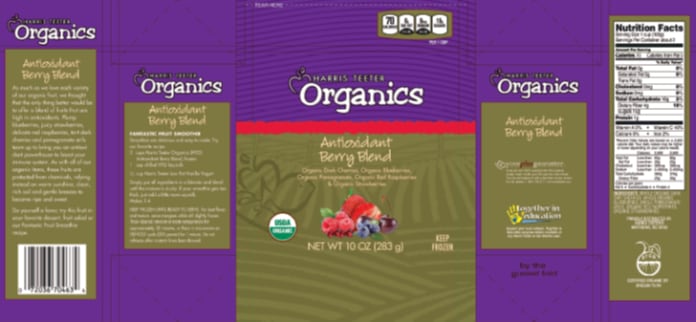 Product label from Harris Teeter Organic Antioxidant Berry Blend