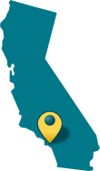Shape of California with a pin at Los Angeles