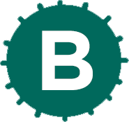 Icon depicting a round virus shape with the letter B within it