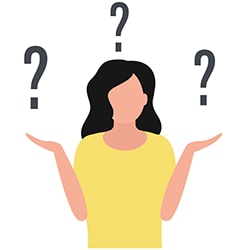 icon of a woman surrounded by question marks