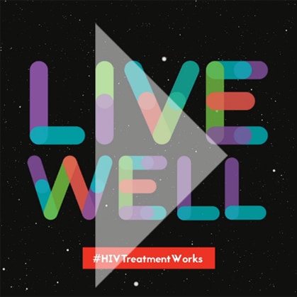 A video with animated text that says, Live Well, #HIVTreatmentWorks
