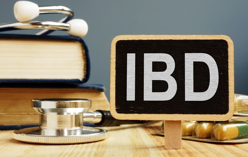 Blackboard with IBD (inflammatory bowel disease) sign and stethoscope