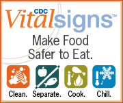 CDC Vital Signs™ — Make Food Safer to Eat. Clean - Separate - Cook - Chill: Each year, roughly 1 in 6 people in the US gets sick from eating contaminated food. The 1,000 or more reported outbreaks that happen each year reveal familiar culprits—Salmonella and other common germs. We know that reducing contamination works.
