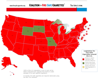 Map of U.S. showing fire-safe cigarette legislation