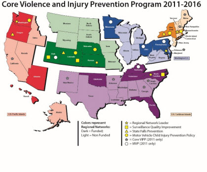 Map: Core Violence and Injury Prevention Program 2011-2016