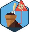 flower pot, hand shovel, and soil