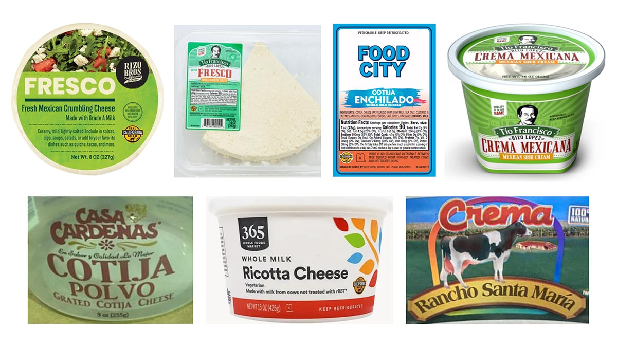 Some of the recalled cheeses.