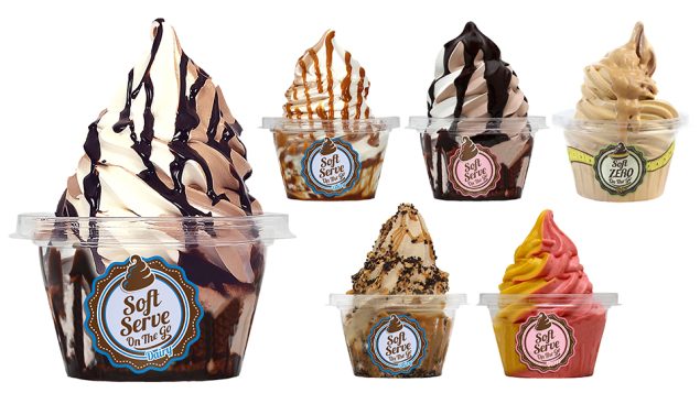 Various types of ice cream in small cups.