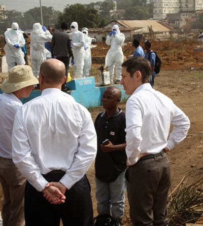 Dr. Frieden tours King Tom Cemetery in Sierra Leone, where safe and dignified burials are taking place.