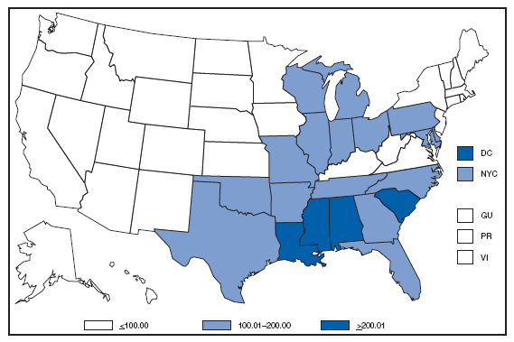 Gonorrhea. Incidence* --- United States and U.S. territories, 2007
