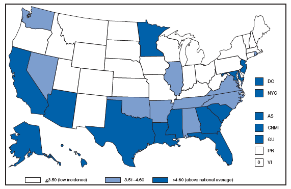 Tuberculosis. Incidence* --- United States and U.S. territories, 2007