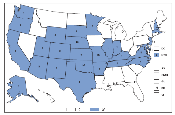 Tularemia. Number of reported cases --- United States and U.S. territories, 2007