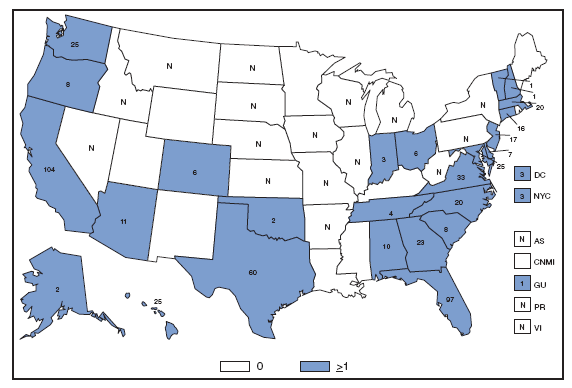 Vibriosis. Number of reported cases --- United States and U.S. territories, 2007