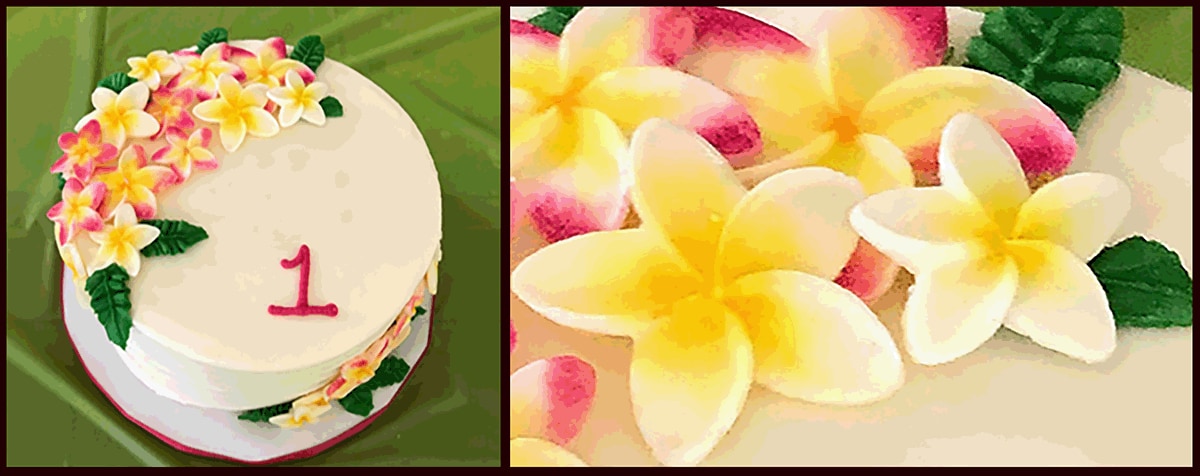 Figure shows images of a cake decorated with frosting flowers tinted with primrose petal dust that contained heavy metal lead.