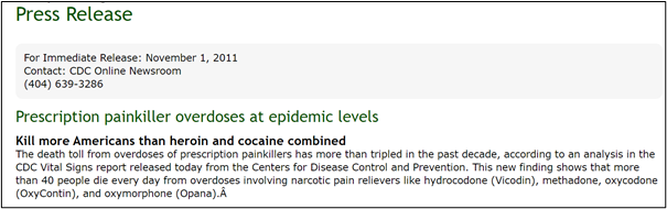 Press Release: Prescription painkiller overdoses at epidemic levels