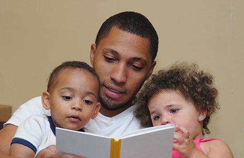 A father reading to his children
