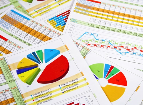 Stack of data charts
