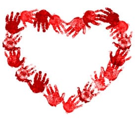 Red hands in the shape of a heart.